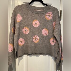 NWT If It Were Me Size S Oversized Cropped Pink Frosted Donut Pullover Sweater